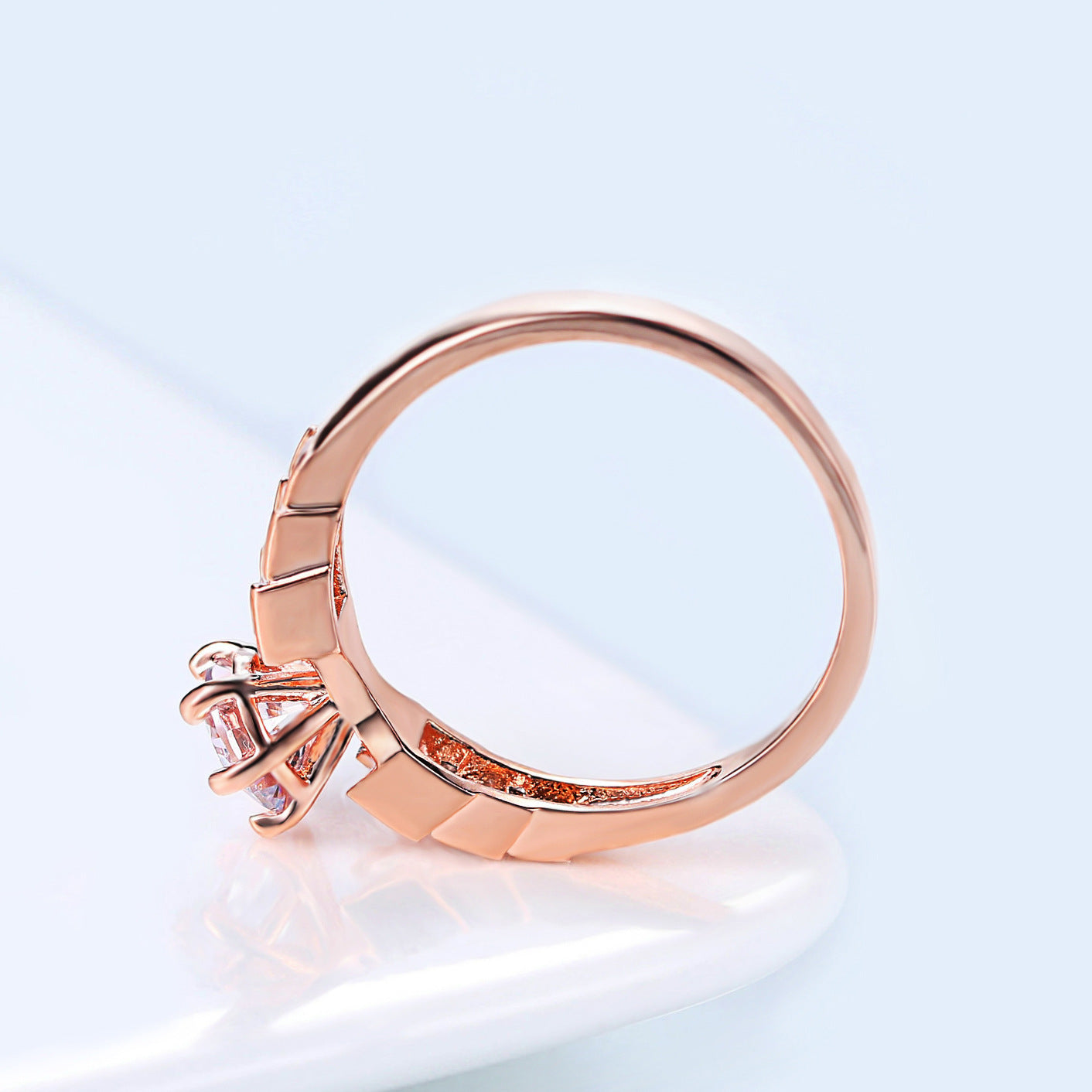 Square Zircon Bamboo Rose Gold Ring