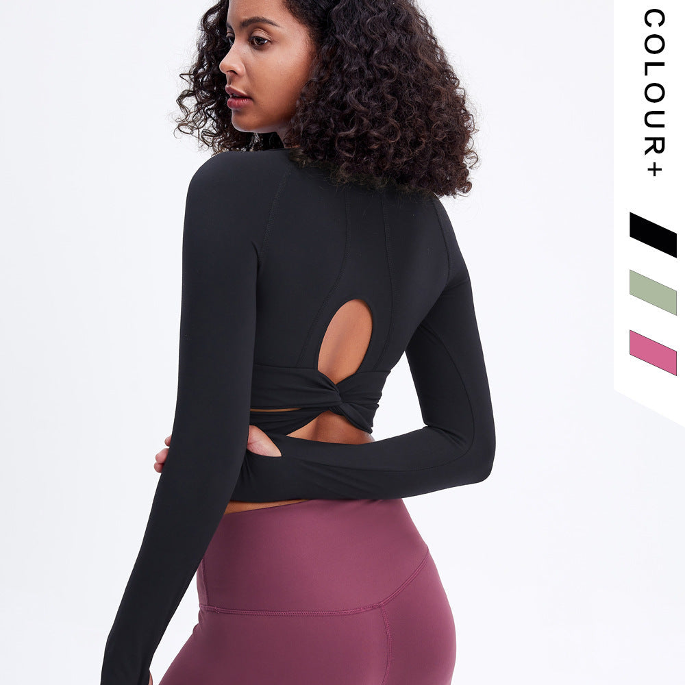 European And American Halter High Stretch Tight-fitting Solid Color Yoga Wear Long Sleeve Yoga Top Women