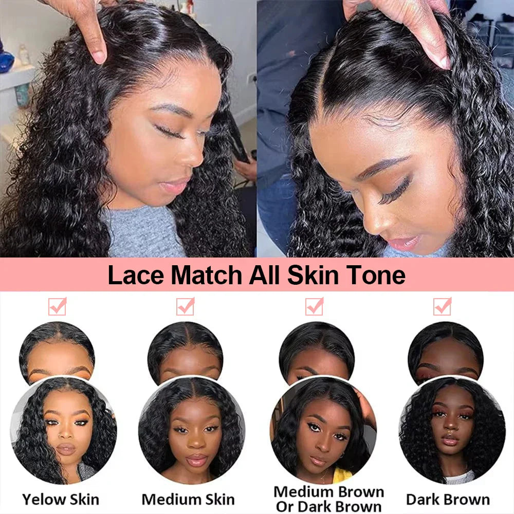 40 Inch 250 Density Curly 13x6 HD Lace Frontal Wigs Human Hair Brazilian Deep Wave Transparent Lace Front Wig 100% Human Hair 30