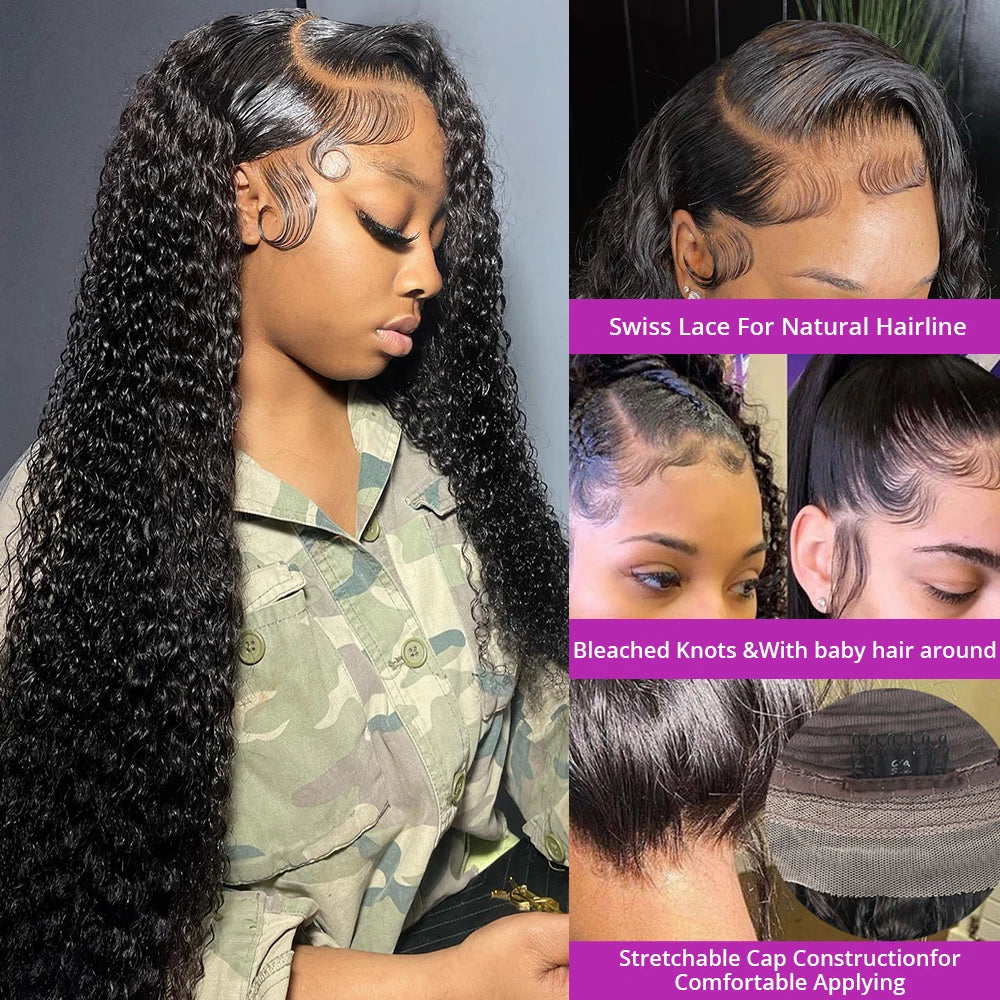 300% Density 40 46 Inch Deep Wave 13x6 HD Lace Front Human Hair Wig Loose Water Curly 13x4 Lace Frontal Wig Human Hair For Women