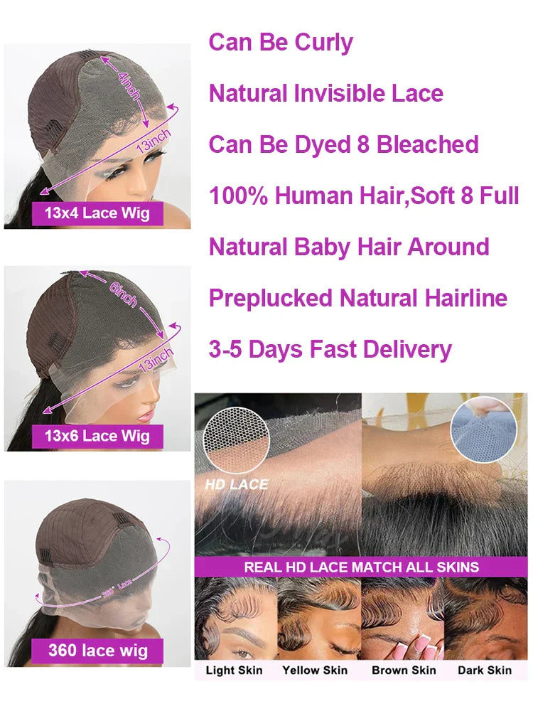 High Density 300% 40 46 Inch Deep Wave 13x6 HD Lace Front Human Hair Wig Water Wave Curly 13x4 360 Lace Frontal Wigs Human Hair