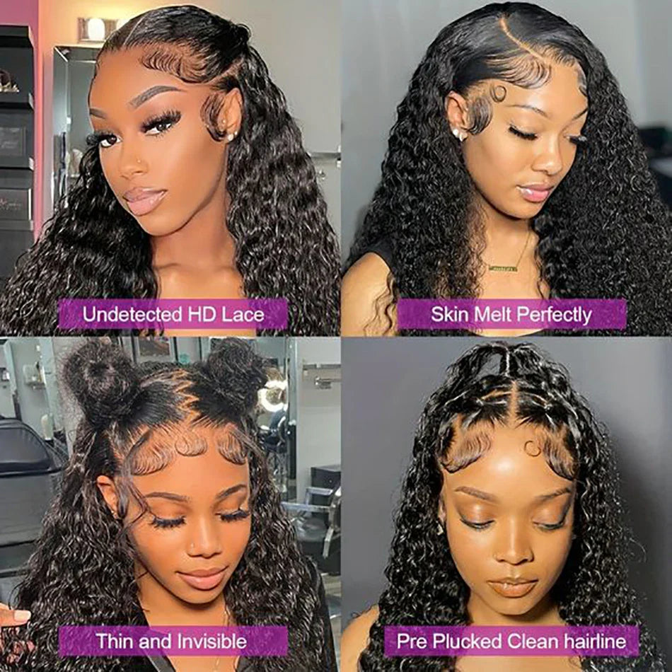 Pre Plucked Curly Human Hair Wigs Transparent Lace Front Wigs 13x6 HD Water Wave Curly Lace Frontal Human Hair Wigs For Women