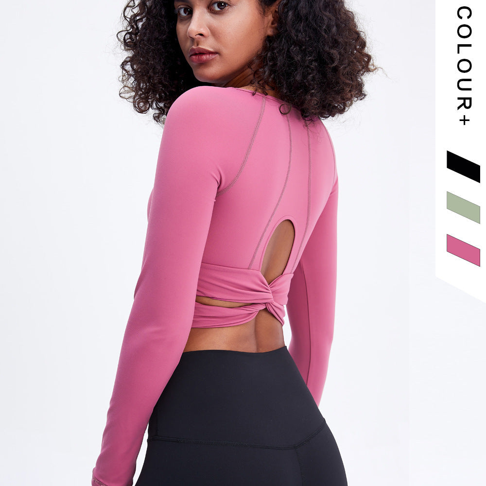 European And American Halter High Stretch Tight-fitting Solid Color Yoga Wear Long Sleeve Yoga Top Women