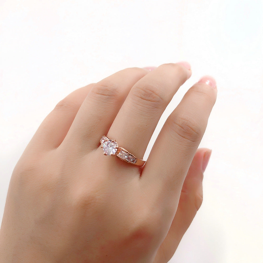 Square Zircon Bamboo Rose Gold Ring