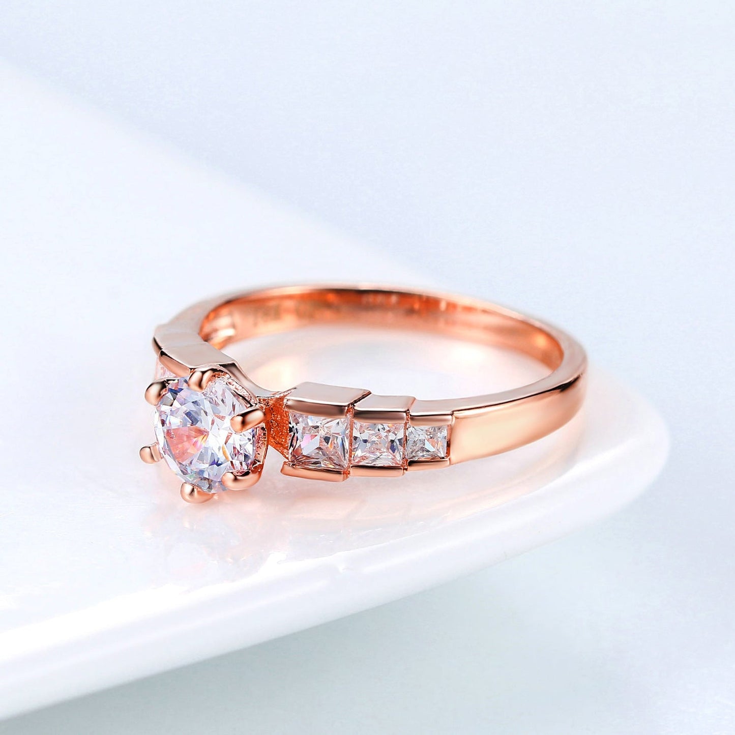 Square Zircon Bamboo Rose Gold Ring