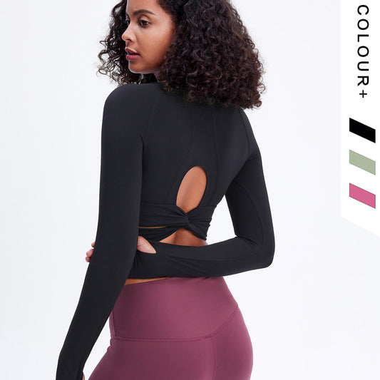 European And American Halter High Stretch Tight-fitting Solid Color Yoga Wear Long Sleeve Yoga Top Women