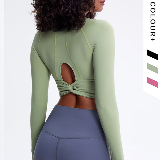 European And American Halter High Stretch Tight-fitting Solid Color Yoga Wear Long Sleeve Yoga Top Women