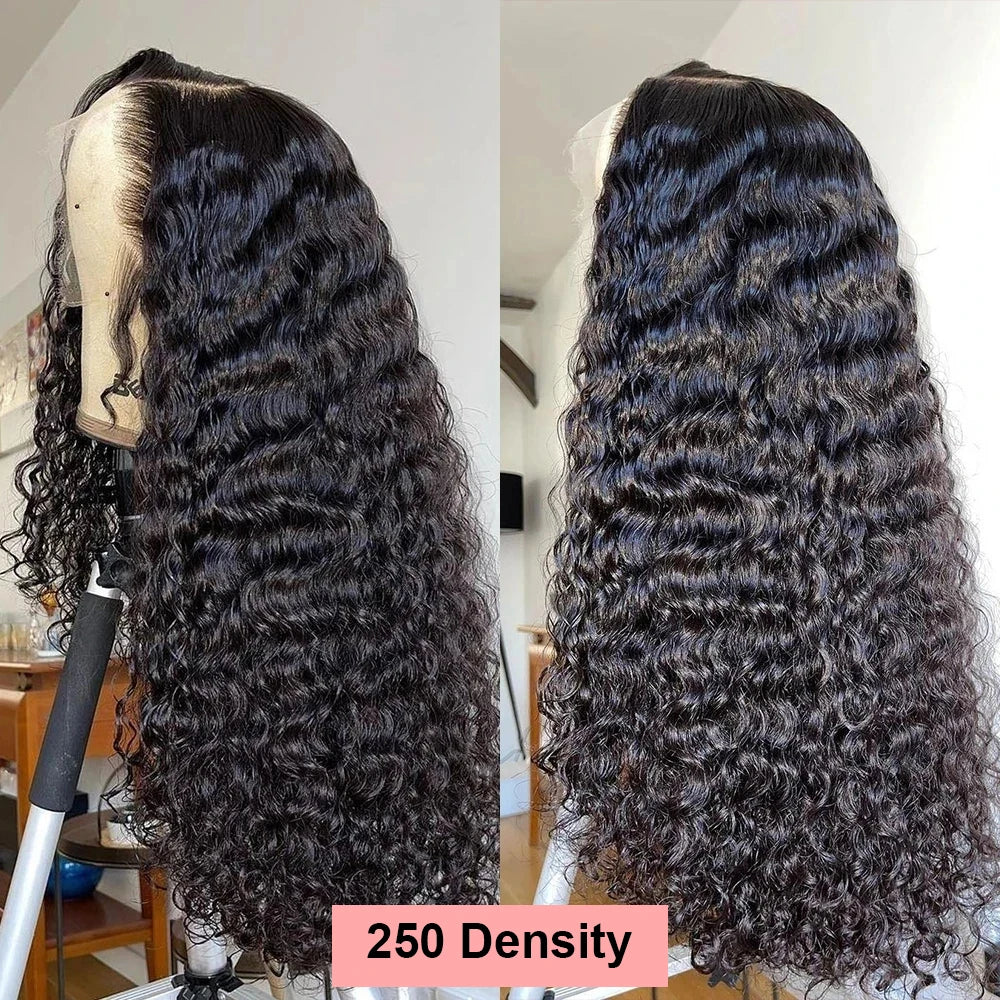 40 Inch 250 Density Curly 13x6 HD Lace Frontal Wigs Human Hair Brazilian Deep Wave Transparent Lace Front Wig 100% Human Hair 30