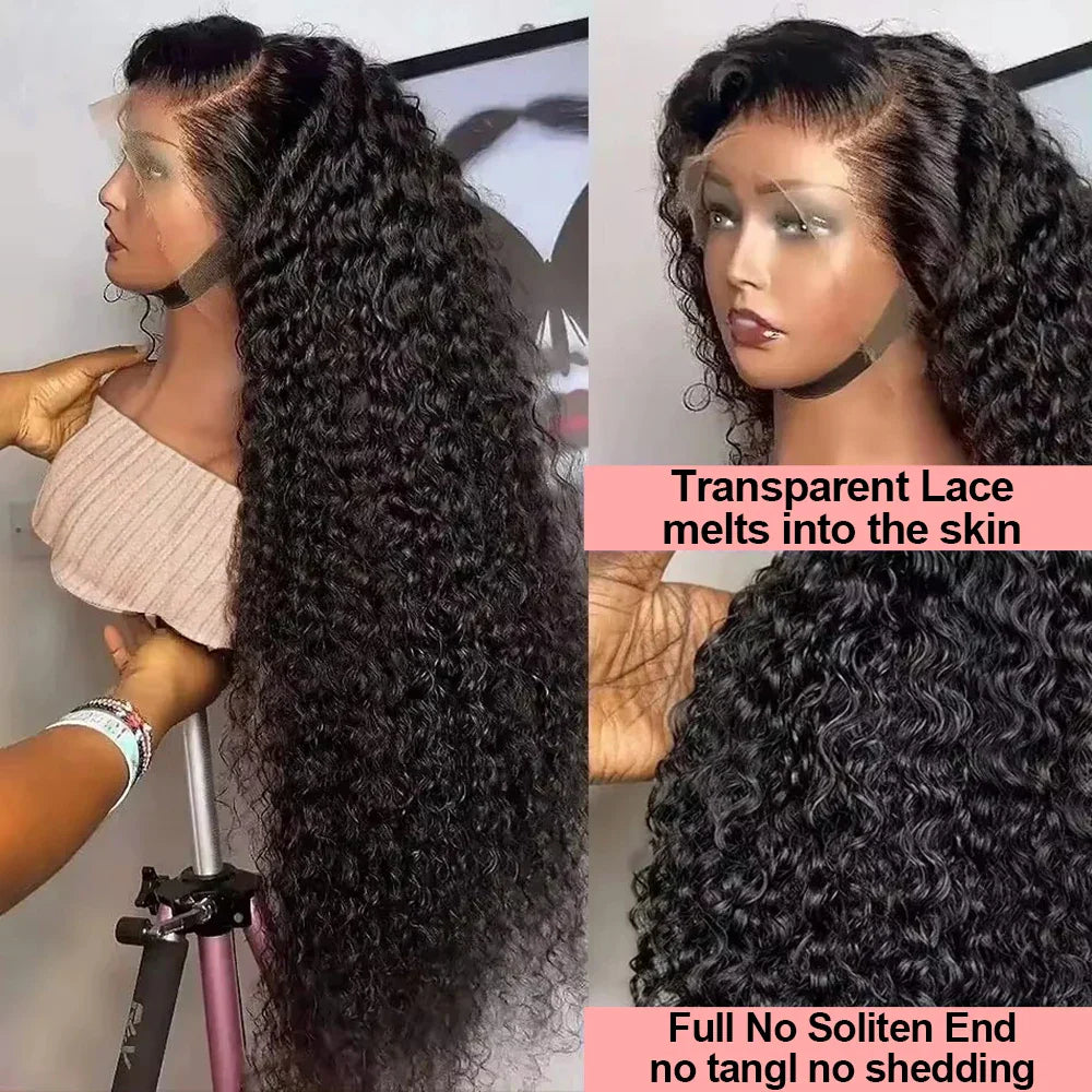 40 Inch 250 Density Curly 13x6 HD Lace Frontal Wigs Human Hair Brazilian Deep Wave Transparent Lace Front Wig 100% Human Hair 30