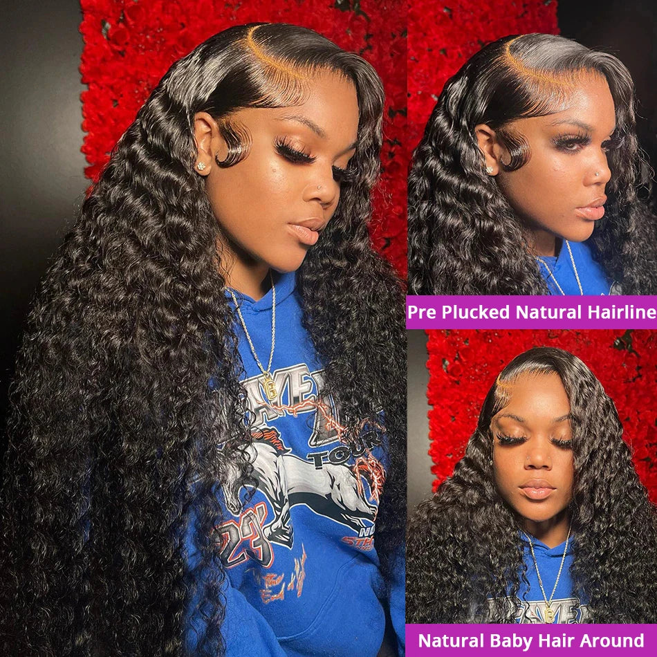 High Density 300% 40 46 Inch Deep Wave 13x6 HD Lace Front Human Hair Wig Water Wave Curly 13x4 360 Lace Frontal Wigs Human Hair