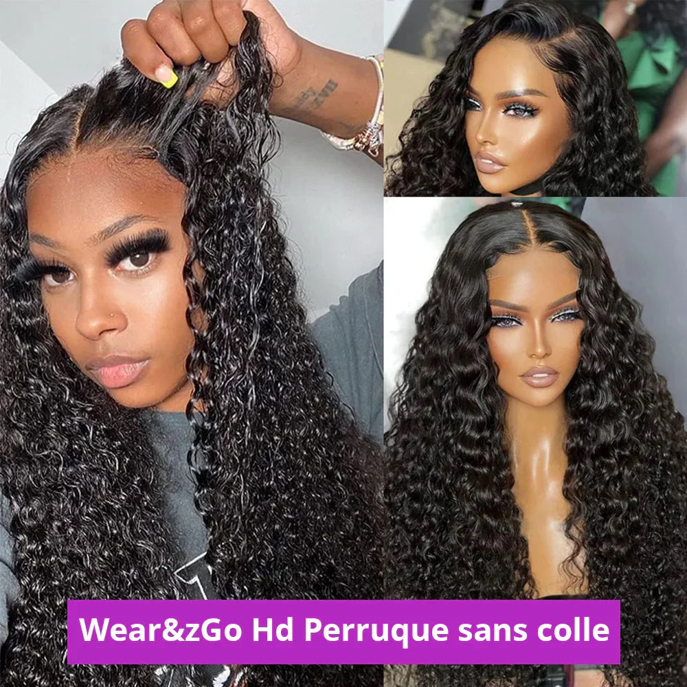 7X5 13X4 Water Wave Glueless Wig Ready to Wear PrePlucked 13X6 Deep Wave HD Lace Frontal Wig Curly Human Hair Wigs For Women