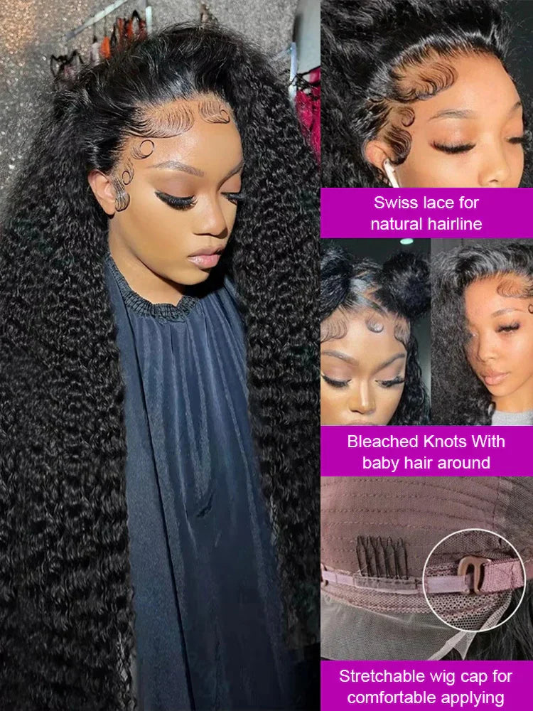 High Density 300% 40 46 Inch Deep Wave 13x6 HD Lace Front Human Hair Wig Water Wave Curly 13x4 360 Lace Frontal Wigs Human Hair