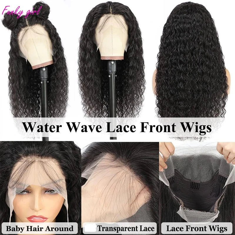 Super Sale Water Wave 13x4 Lace Front Real Human Hair Wigs For Black Women 30 Inch HD Wet And Wavy Loose Deep Wave Frontal Wig