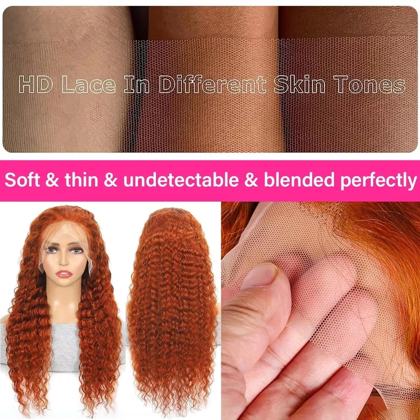 Ginger Lace Front Wig Human Hair Curly Wig For Women Colored 30Inch Deep Wave Frontal Wig 350 HD Lace Wig Orange 13x6 Human Hair