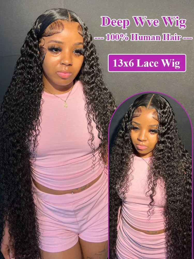 High Density 300% 40 46 Inch Deep Wave 13x6 HD Lace Front Human Hair Wig Water Wave Curly 13x4 360 Lace Frontal Wigs Human Hair