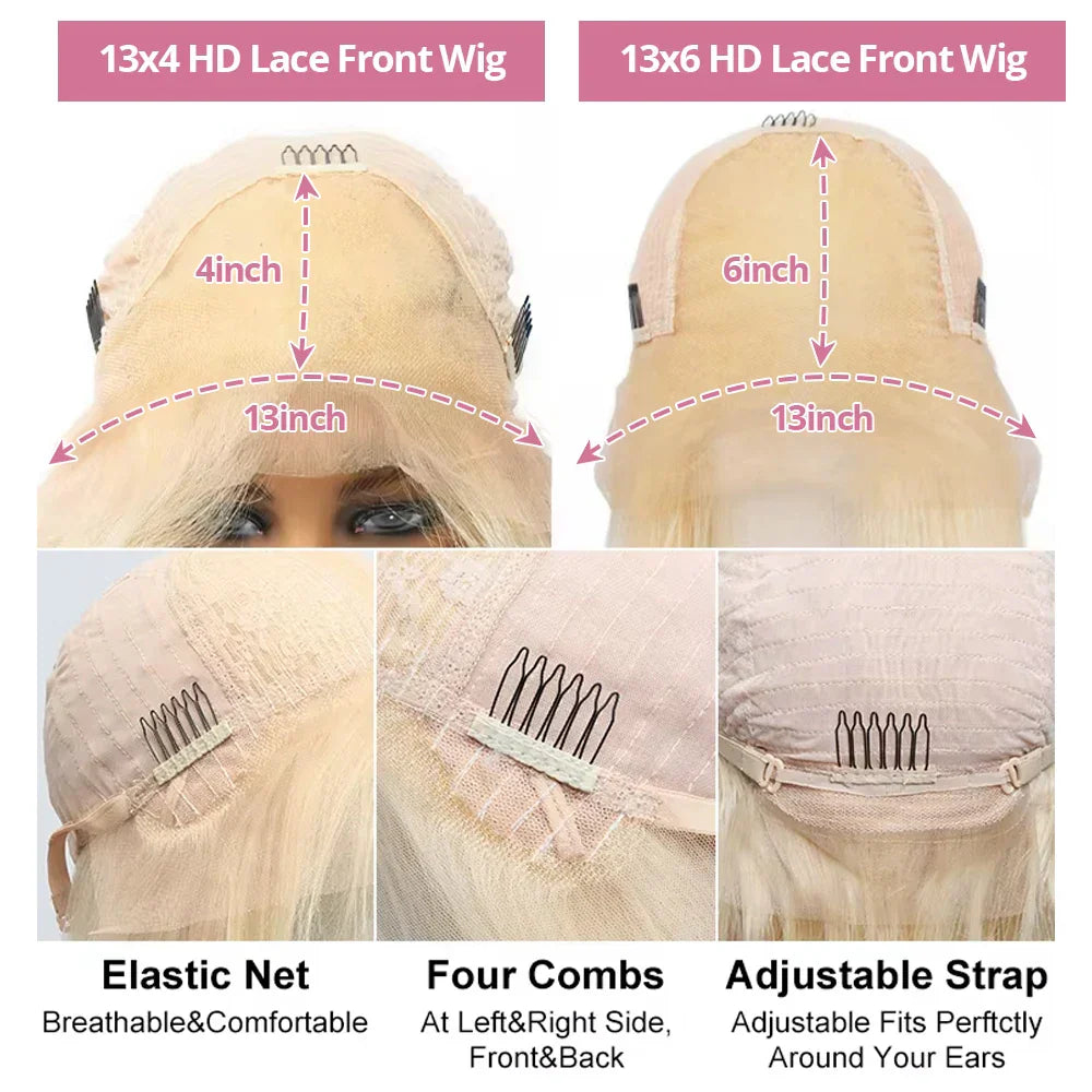 613 Honey Blonde 13x6 HD Lace Frontal Human Hair Wigs Transparent Brazilian Straight 13x4 Lace Frontal Human Hair Wigs For Women