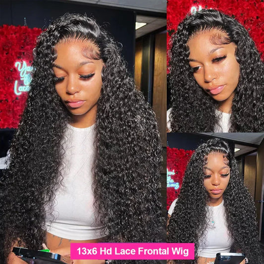 Pre Plucked Curly Human Hair Wigs Transparent Lace Front Wigs 13x6 HD Water Wave Curly Lace Frontal  Human Hair Wigs For Women