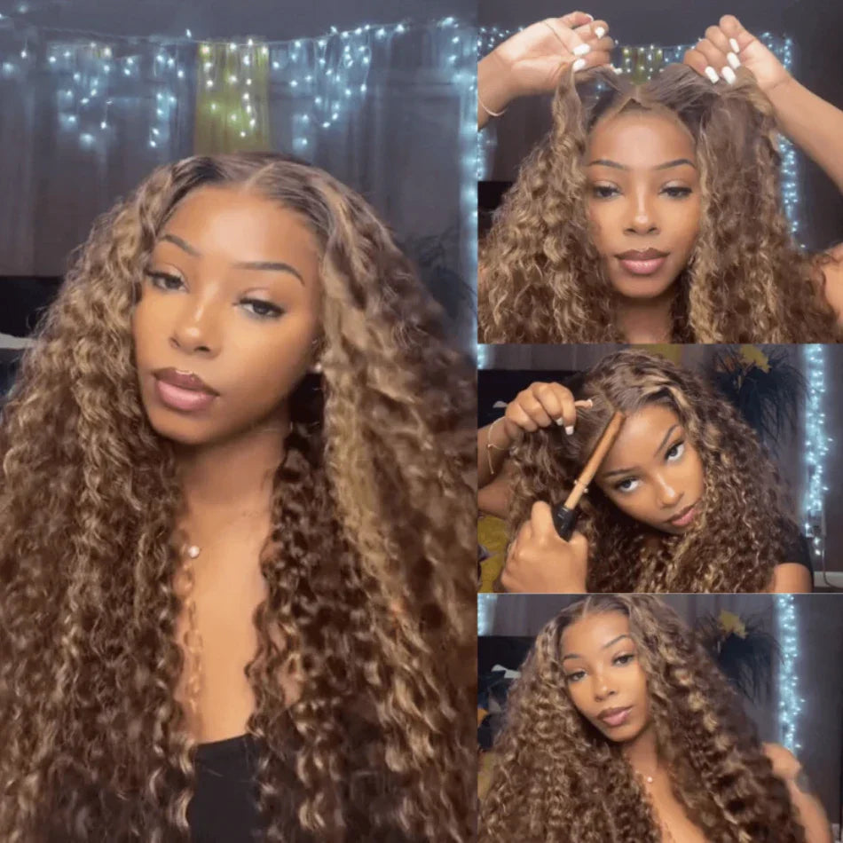 40 Inch Highlight Ombre Deep Wave Glueless Wig Human Hair Ready To Wear Brazilian Colored 13x4 Curly Lace Frontal Wigs For Women