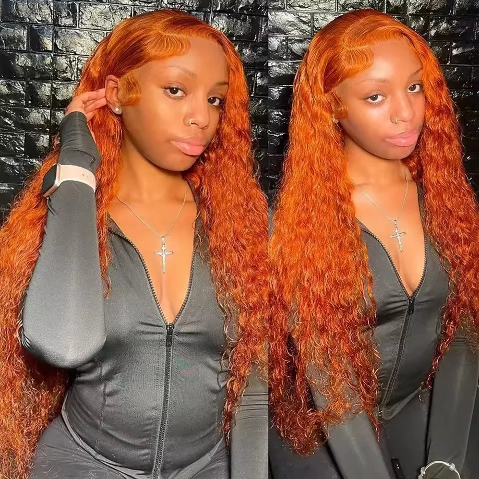 Ginger Lace Front Wig Human Hair Curly Wig For Women Colored 30Inch Deep Wave Frontal Wig 350 HD Lace Wig Orange 13x6 Human Hair
