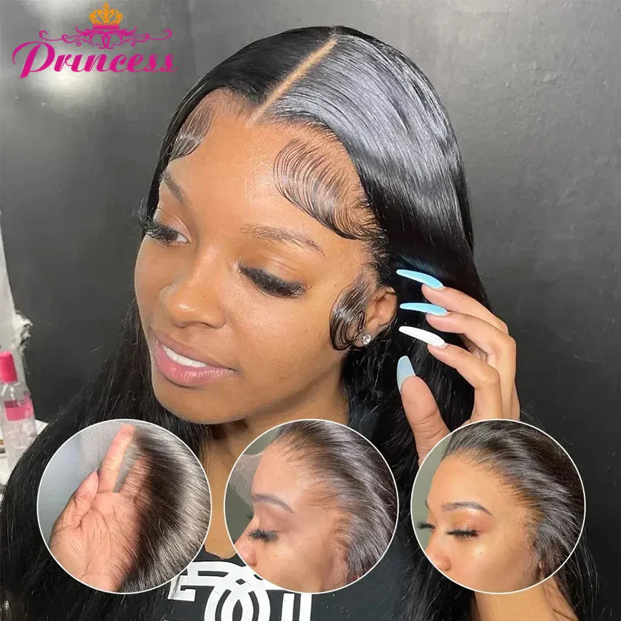 Princess Hair 13x6 HD Lace Frontal Human Hair Wigs Pre Plucked Straight Transparent Lace Front Human Hair Wigs For Women
