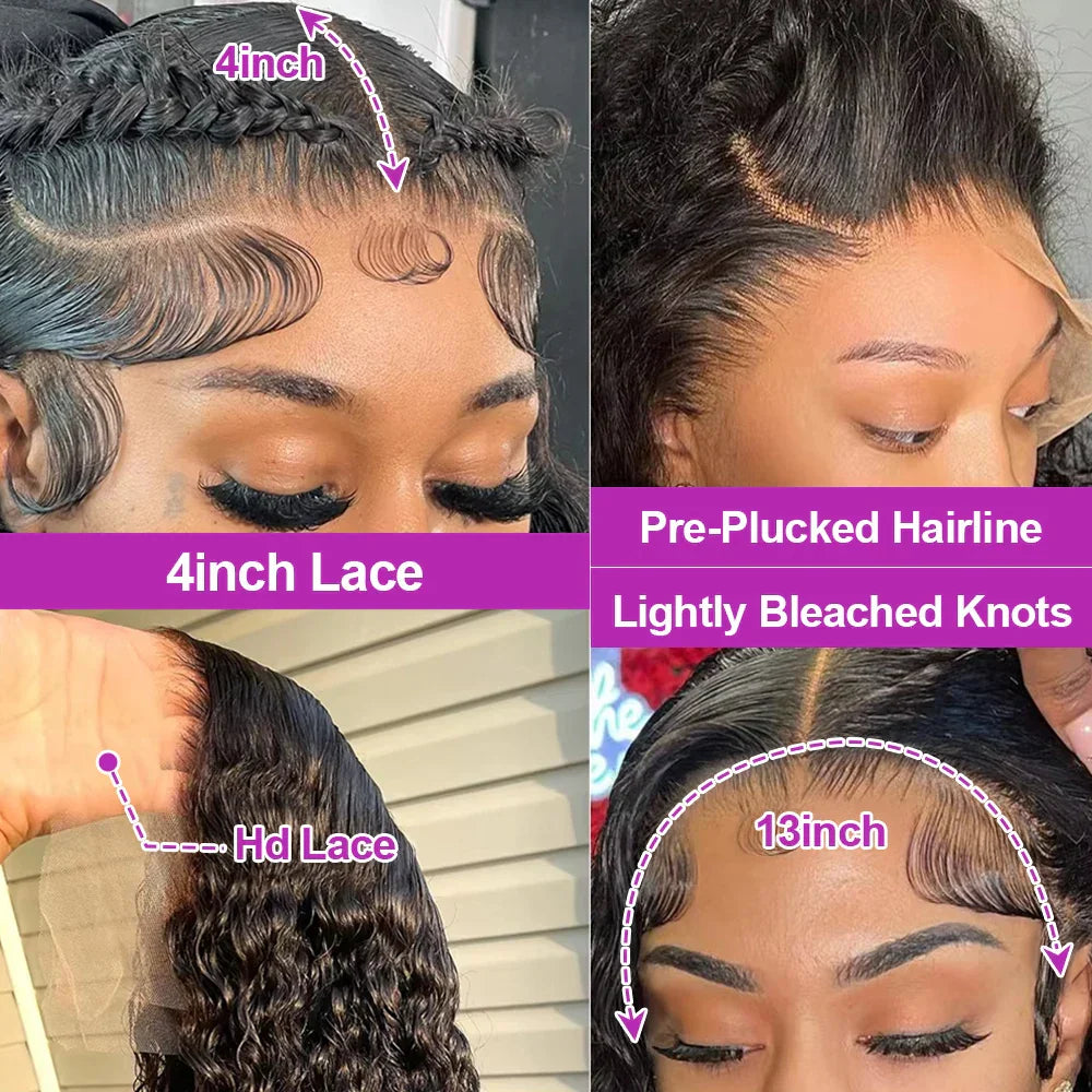 7X5 13X4 Water Wave Glueless Wig Ready to Wear PrePlucked 13X6 Deep Wave HD Lace Frontal Wig Curly Human Hair Wigs For Women