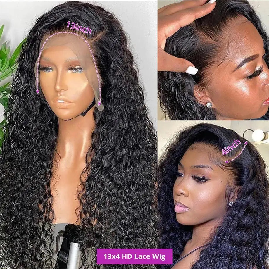 Super Sale Water Wave 13x4 Lace Front Real Human Hair Wigs For Black Women 30 Inch HD Wet And Wavy Loose Deep Wave Frontal Wig