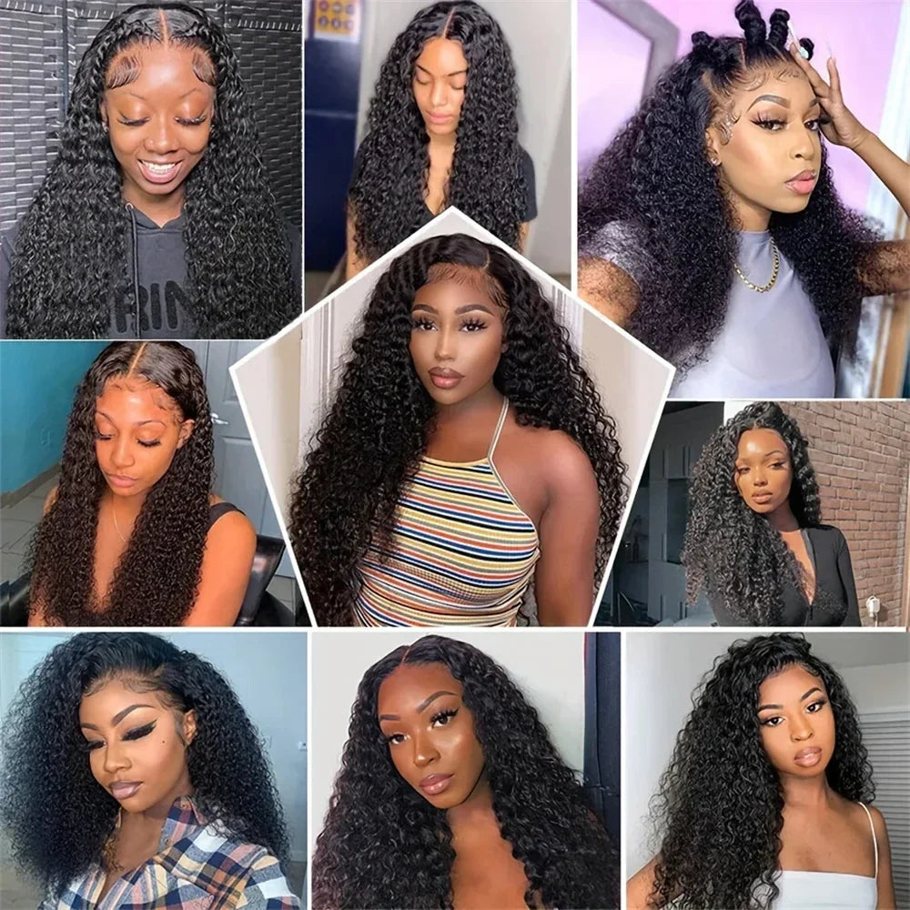 40 Inch 250 Density Curly 13x6 HD Lace Frontal Wigs Human Hair Brazilian Deep Wave Transparent Lace Front Wig 100% Human Hair 30