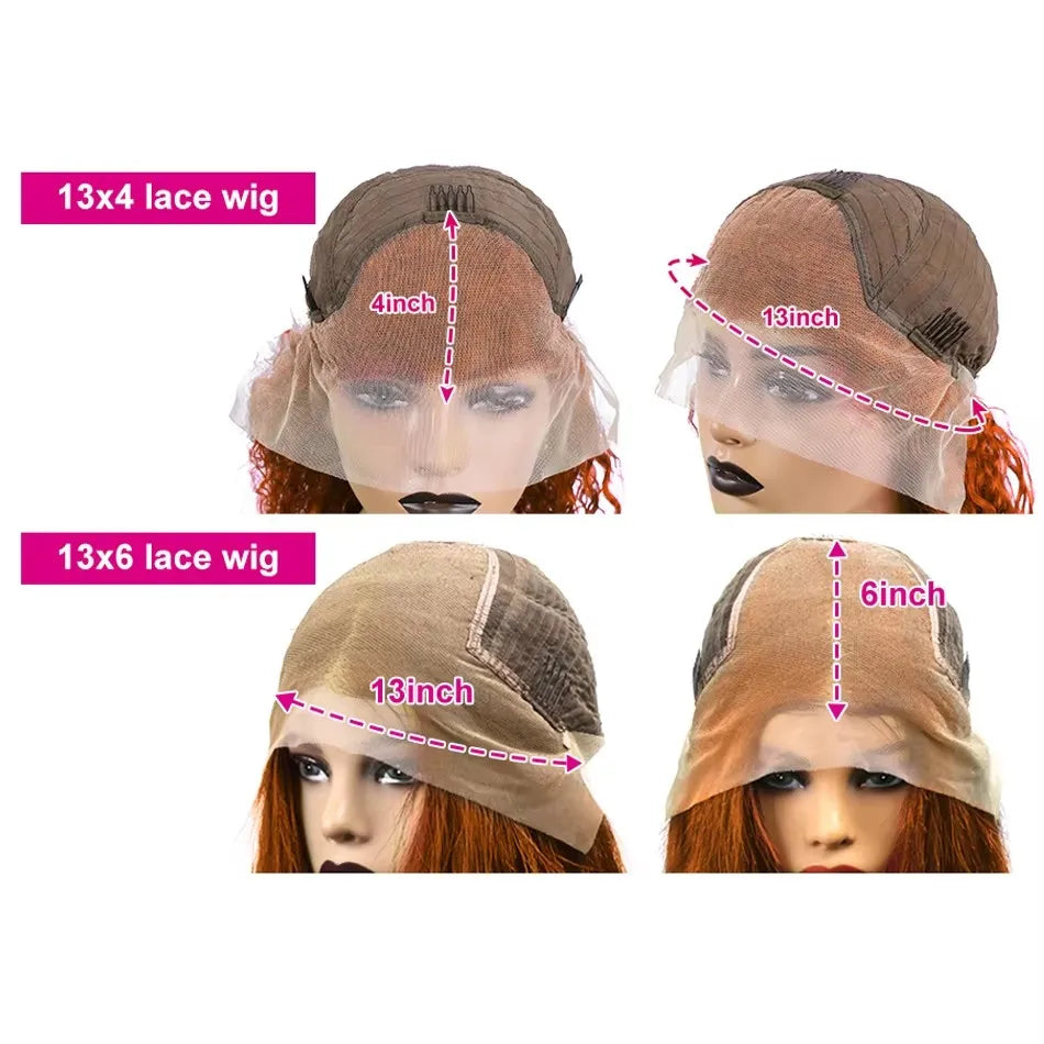 Ginger Lace Front Wig Human Hair Curly Wig For Women Colored 30Inch Deep Wave Frontal Wig 350 HD Lace Wig Orange 13x6 Human Hair
