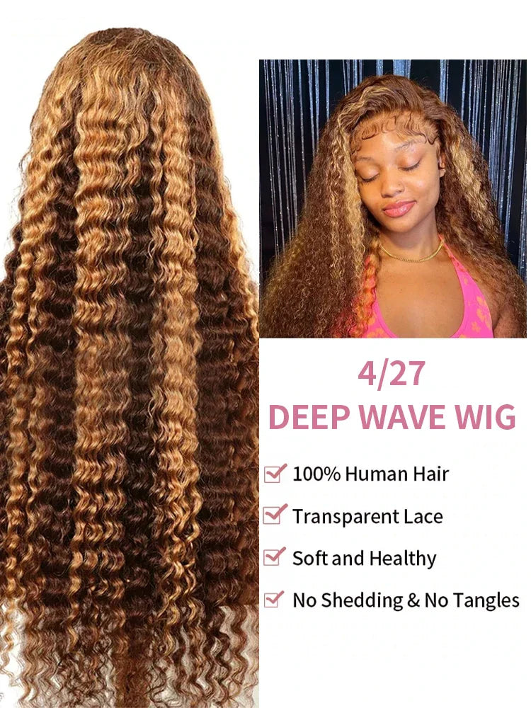 40 Inch Highlight Ombre Deep Wave Glueless Wig Human Hair Ready To Wear Brazilian Colored 13x4 Curly Lace Frontal Wigs For Women