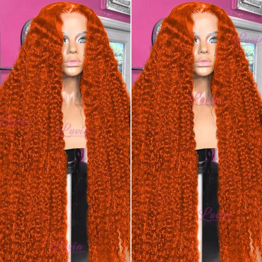 Ginger Lace Front Wig Human Hair Curly Wig For Women Colored 30Inch Deep Wave Frontal Wig 350 HD Lace Wig Orange 13x6 Human Hair