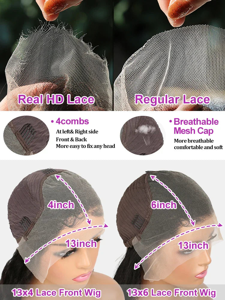 Deep Wave Curly Wigs 13x6 HD Lace Wig Human Hair 250 Density 13x4 HD Transparent Lace Frontal Glueless Wigs For Women 40 46 Inch