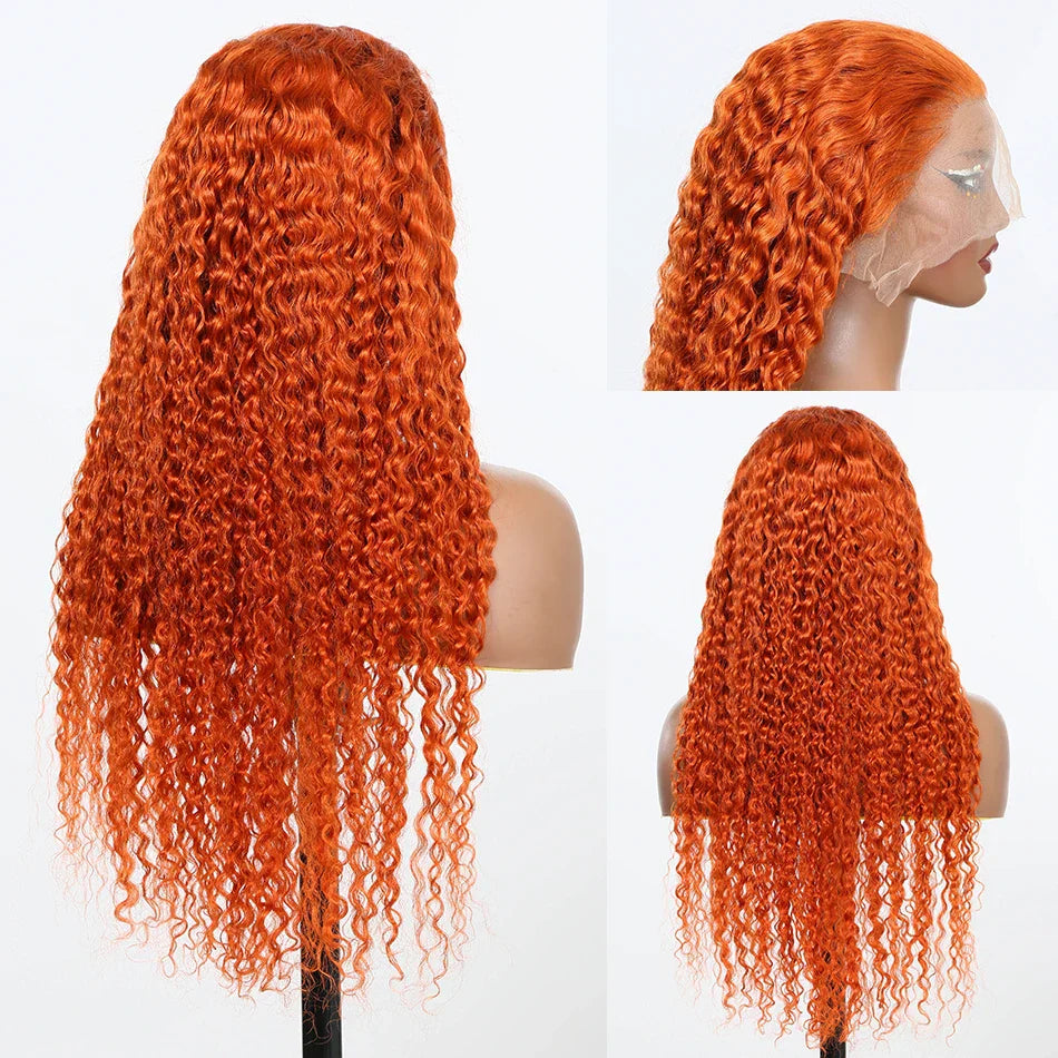 Ginger Lace Front Wig Human Hair Curly Wig For Women Colored 30Inch Deep Wave Frontal Wig 350 HD Lace Wig Orange 13x6 Human Hair