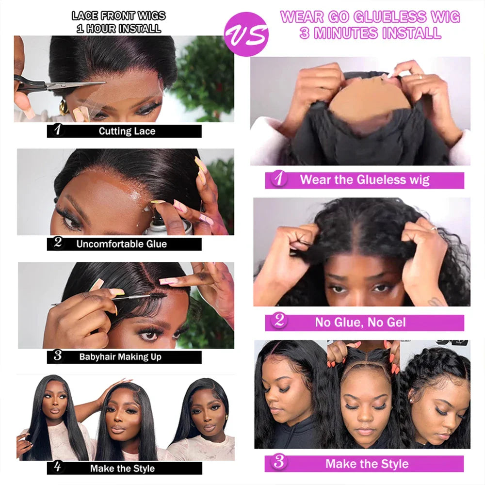 7X5 13X4 Water Wave Glueless Wig Ready to Wear PrePlucked 13X6 Deep Wave HD Lace Frontal Wig Curly Human Hair Wigs For Women
