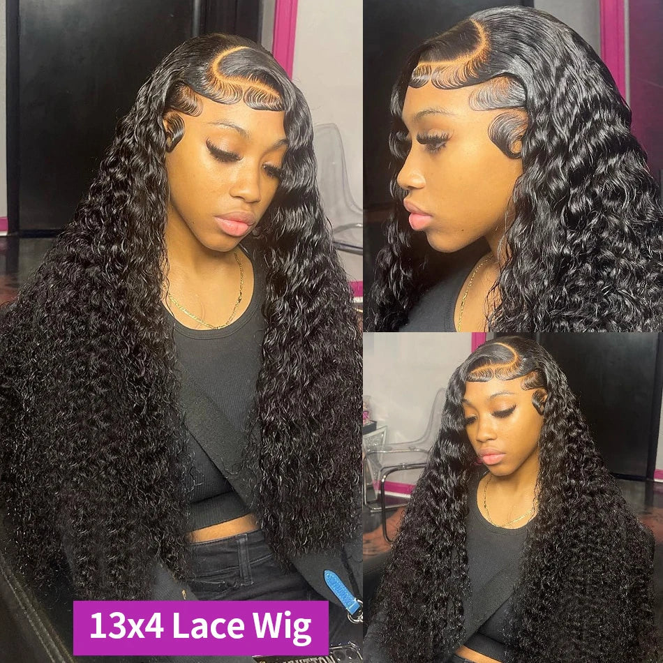 High Density 300% 40 46 Inch Deep Wave 13x6 HD Lace Front Human Hair Wig Water Wave Curly 13x4 360 Lace Frontal Wigs Human Hair