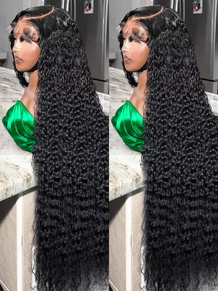Deep Wave Curly Wigs 13x6 HD Lace Wig Human Hair 250 Density 13x4 HD Transparent Lace Frontal Glueless Wigs For Women 40 46 Inch