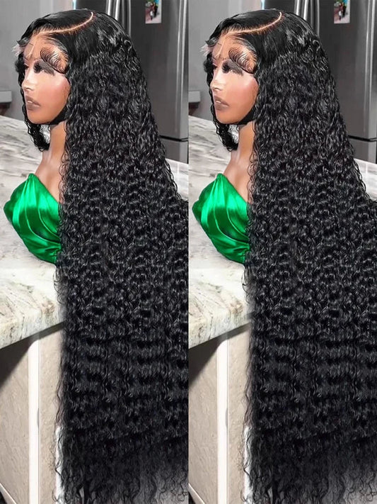 Deep Wave Curly Wigs 13x6 HD Lace Wig Human Hair 250 Density 13x4 HD Transparent Lace Frontal Glueless Wigs For Women 40 46 Inch