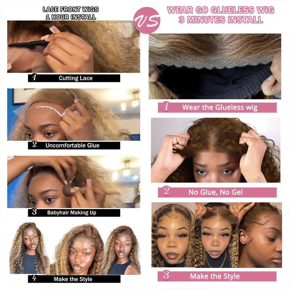 40 Inch Highlight Ombre Deep Wave Glueless Wig Human Hair Ready To Wear Brazilian Colored 13x4 Curly Lace Frontal Wigs For Women