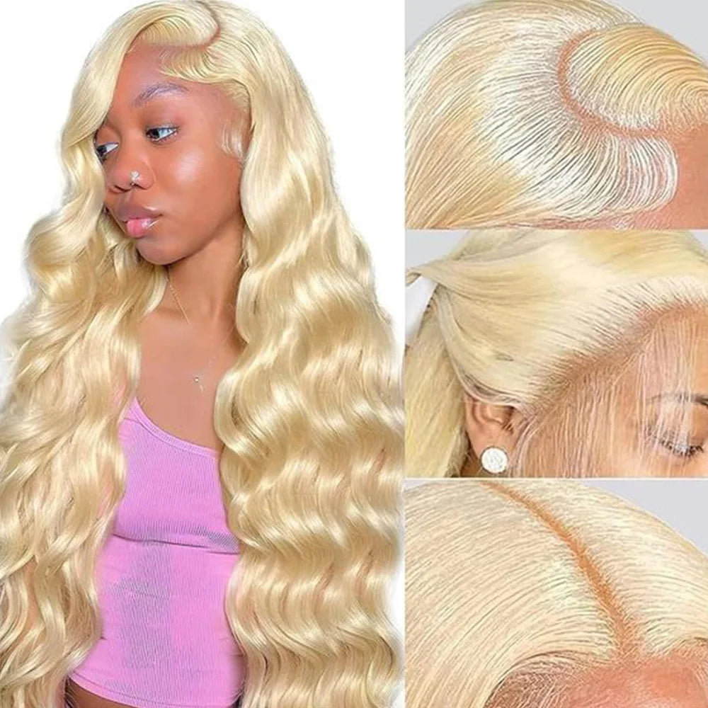 Blonde 613 13x6 Lace Frontal Wigs Pre plucked Body Wave Human Hair Wigs HD 613 Lace Front Human Hair Wigs For Women Can Be Dyed