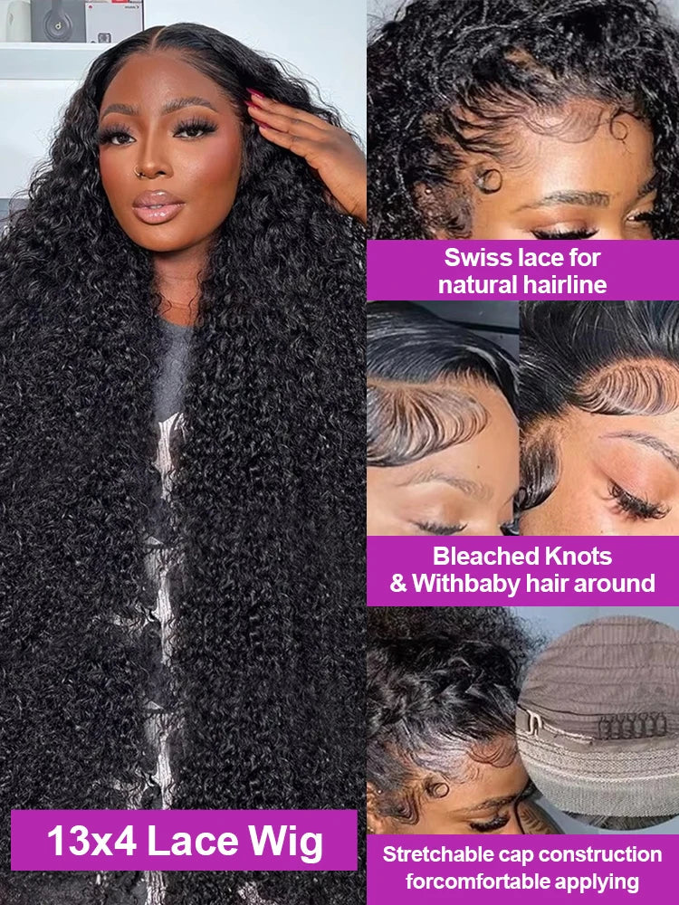 High Density 300% 40 46 Inch Deep Wave 13x6 HD Lace Front Human Hair Wig Water Wave Curly 13x4 360 Lace Frontal Wigs Human Hair