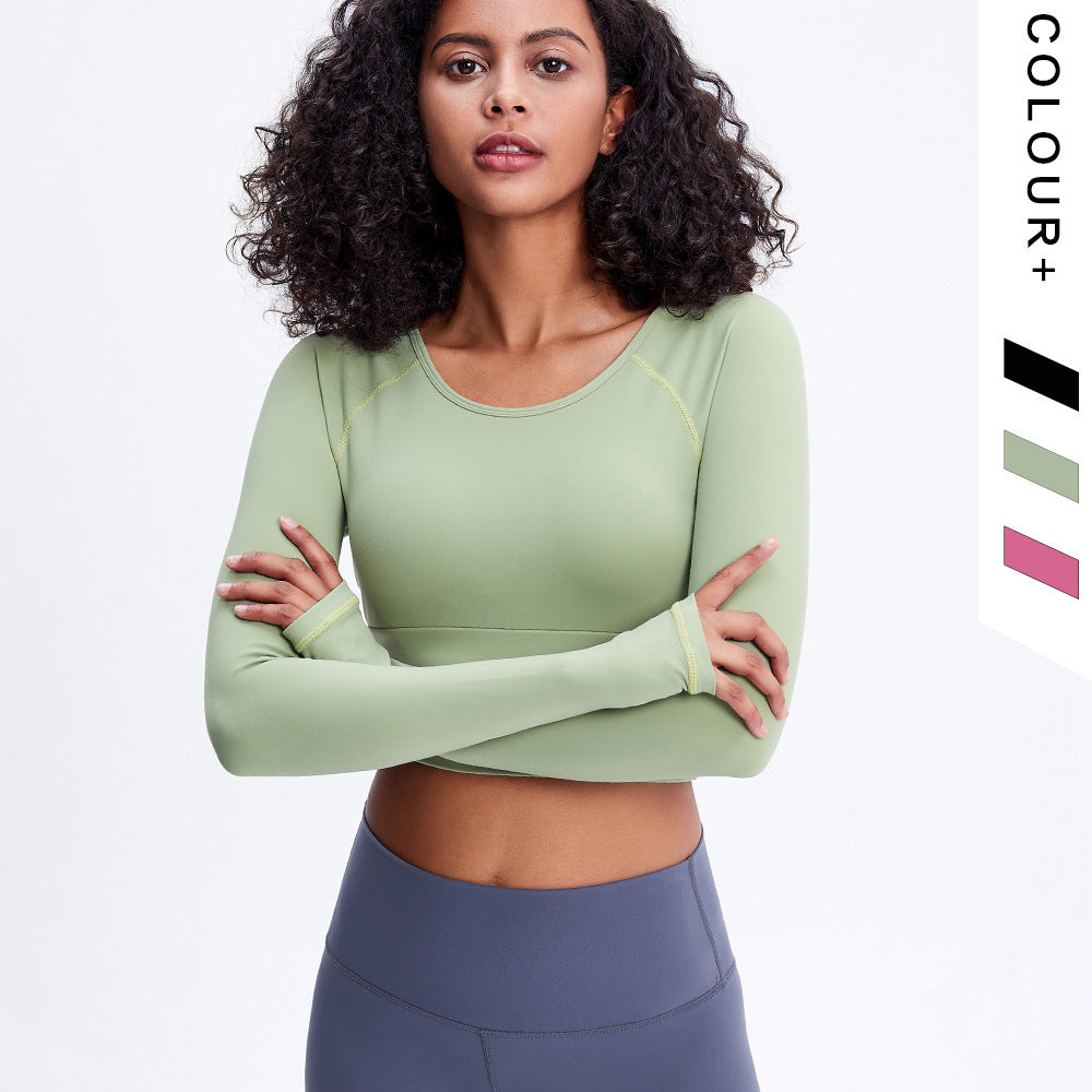 European And American Halter High Stretch Tight-fitting Solid Color Yoga Wear Long Sleeve Yoga Top Women