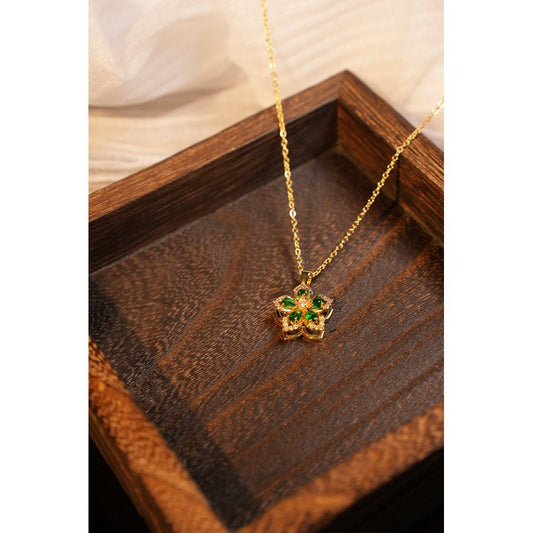 Glistening Floral Gold Necklace Sparkling Zircon Flower Pendant Chic Daily Wear Jewelry Gold Green White Purple Red Mixed-Color