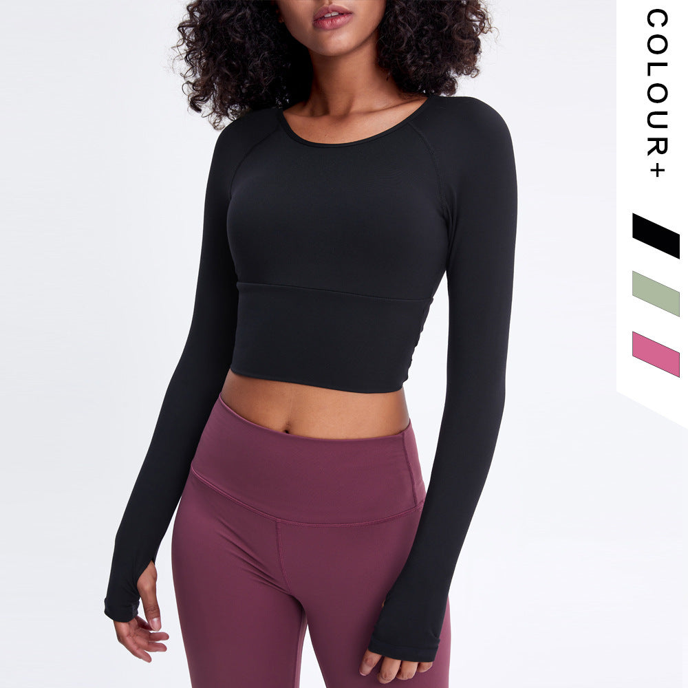 European And American Halter High Stretch Tight-fitting Solid Color Yoga Wear Long Sleeve Yoga Top Women